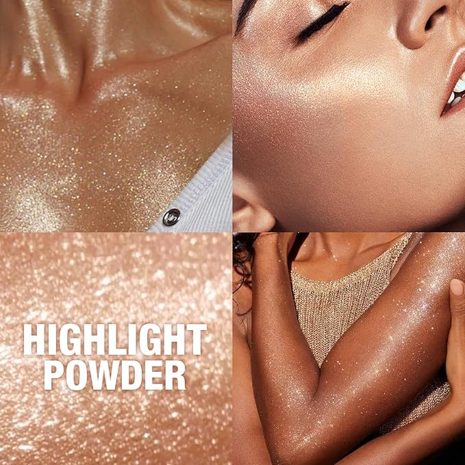 Glitter Body Highlighter Powder Body Shimmer Sparkle Face Brightening Highlighter Powder for Face Eyes Body Glow Makeup With sponge head（silvery）