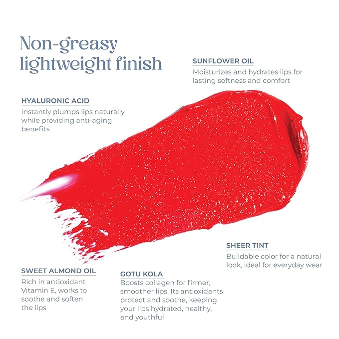 Tinted Lip Balm. Moisturizing Sheer, Buildable Lip Color with Hyaluronic Acid, Vitamin E and Rich Oil, Perfect Revitalizer for Chapped Lips. Beauty Plumper Moisturizer 0.21oz- Ruby Rouge