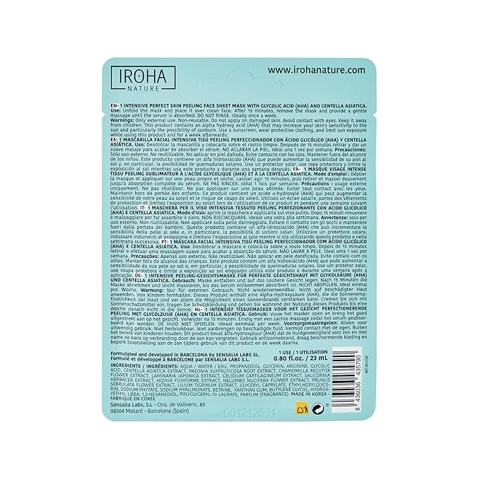 IROHA NATURE Glycolic Acid Peeling Face Mask (Pack of 5) | Skin Perfecting for a Radiant & Smooth Look | Instant Regeneration in Just 15 Minutes | Clean Beauty | 100% Vegan