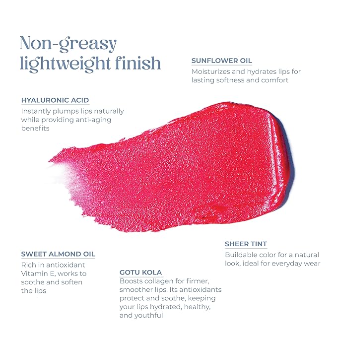 Tinted Lip Balm. Moisturizing Sheer, Buildable Lip Color with Hyaluronic Acid, Vitamin E and Rich Oil, Perfect Revitalizer for Chapped Lips. Beauty Plumper Moisturizer 0.21oz - Rosy Bloom