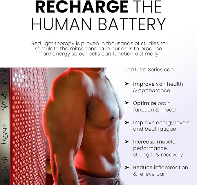 Hooga Red Light Therapy, Red Near Infrared LED Panel, 72 Quad Chip Flicker Free LEDs, Ultra Series, Clinical Grade Device for Energy, Pain, Skin, Recovery, Sleep, Performance. ULTRA360.