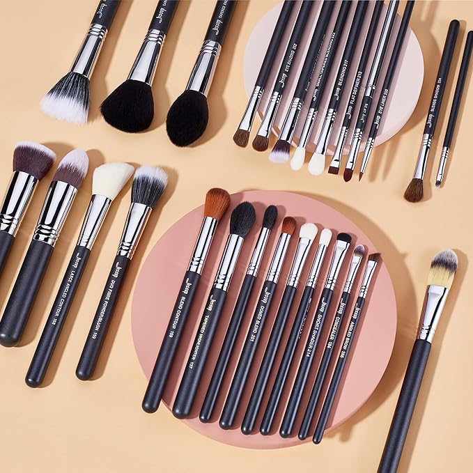 Jessup Makeup Brushes Set Professional 27 pcs Brush Makeup Premium Synthetic Foundation Contour Powder Blush Highlighter Eyeshadow Concealer Brow Face Make Up Brushes Tools Black/Silver T133