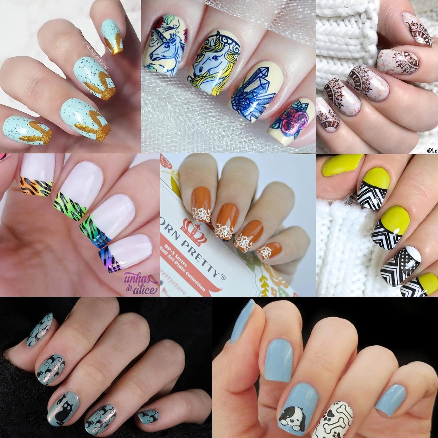 BORN PRETTY Nail Art Stamping Plates Set, Food, Bunnies, Flowers, Lace, Tropical, French Tip Themes Manicuring DIY Nail Templates Plates Print Tool Set