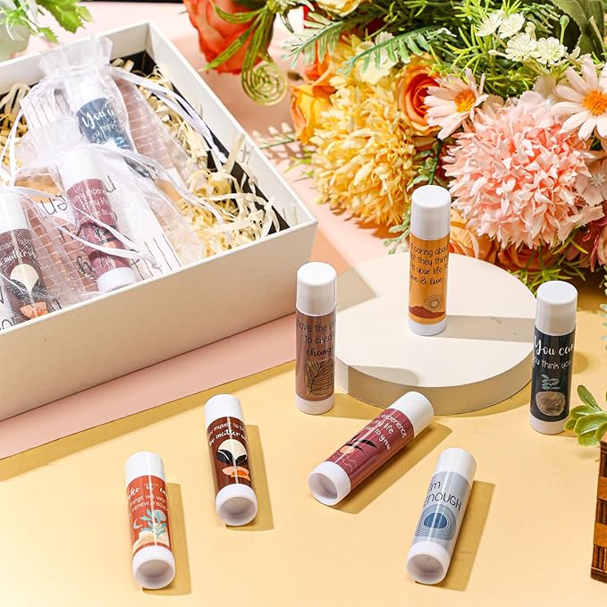 Mental Health Awareness Gifts Lip Balm Bulk Inspirational Lip Balm with Positive Daily Affirmation Cards Self Care Gifts Gifts for Women Men Stress Relief Family Reunion Favor(50 Sets)