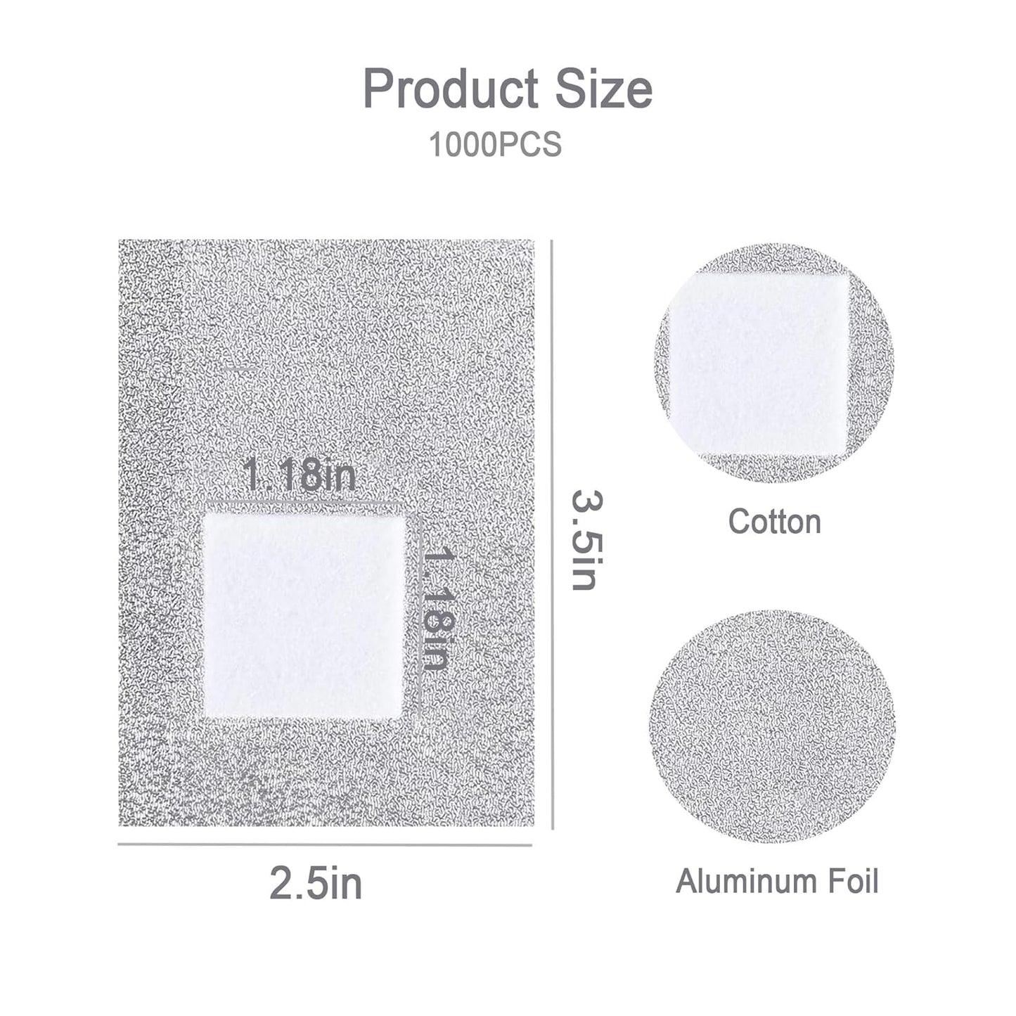1000PCS Nail Polish Remover Foil Wraps, Nail Polish Remover Wrap with 1.18'' Pre-attached Lint Free Cotton Pads, Foil Wraps Aluminium Soak Off Gel Nail Polish Removal Tool Finger