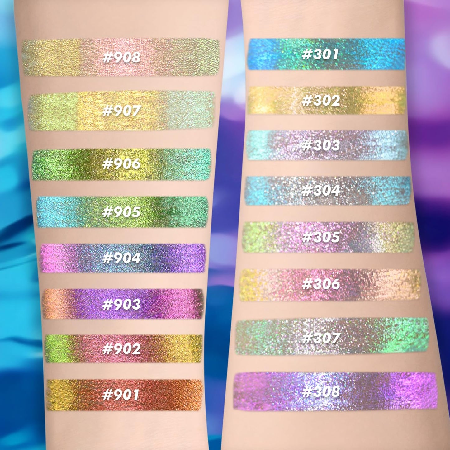 Chameleon Glitter Liquid Eyeliner, Highly Pigmented Intense Color Shifting, Waterproof Eyeliner Metallic Multi-Reflective Finish, Longwearing, Smudge-proof, Ultra-Fine Tip, PINK GOLD GREEN 902