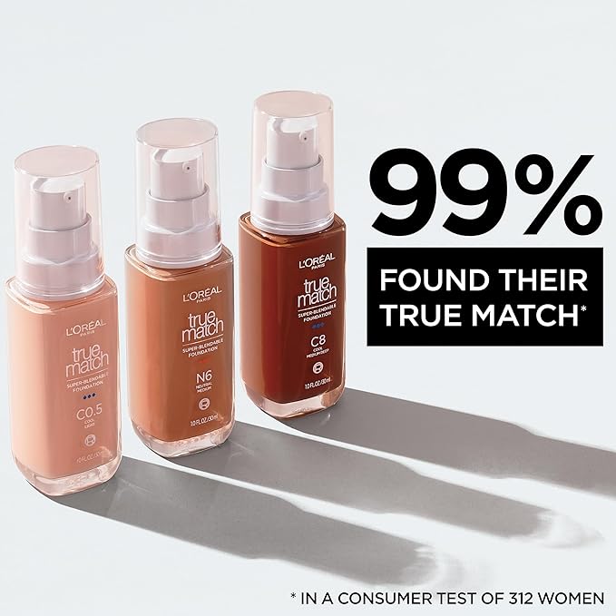 L'Oreal Paris True Match Super-Blendable Foundation, Medium Coverage Liquid Foundation Makeup, W5.5, Medium, 1 Fl Oz
