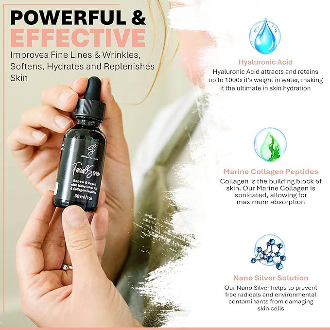 Facial Serum - Fight Blemishes - Acne Pimples & Breakouts - Soften Fine Lines & Wrinkles - Hydrate & Repair Damaged Skin - Clear Complexion - Collagen - 2 Types of Hyaluronic Acid - Anti Aging - 1oz