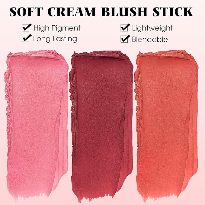 Blush Stick for Cheeks - Cream Makeup Blush Wand, Solid Moisturizer Stick for Cheeks Tint, Natural Blendable Waterproof Korean Matte Long-Lasting Smooth Blushes (#02 Hot Red)