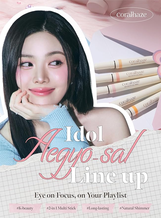 CORALHAZE Idol AEGYO-SAL Maker 01 Champagne Beige, 2-in-1 Under-Eye Highlighter and Contour Liner for Bright, Voluminous Eyes, Long-Lasting, Smudge-Proof Shimmer Stick with Natural Glow, Korean Beauty