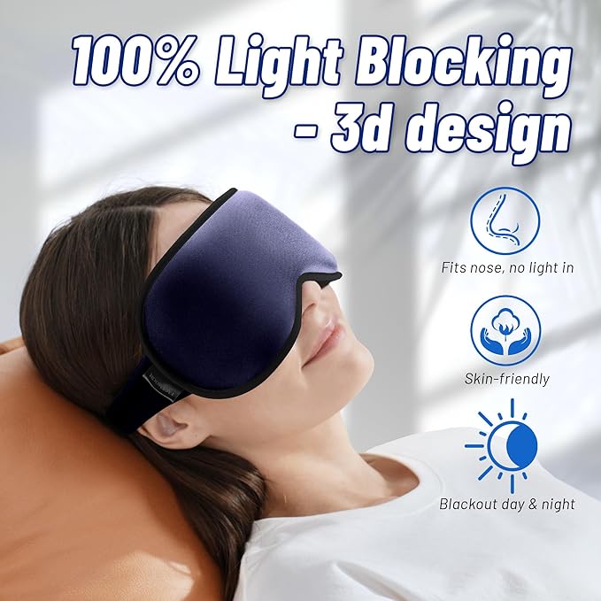 Cooling Gel 3D Sleep Eye Mask-Weighted Blackout Sleep Mask & Cold Compress for Dark Circles, Dry Eyes, and Puffiness - Comfortable, Eyelash-Friendly, Reusable for Relaxing Sleep -Blue