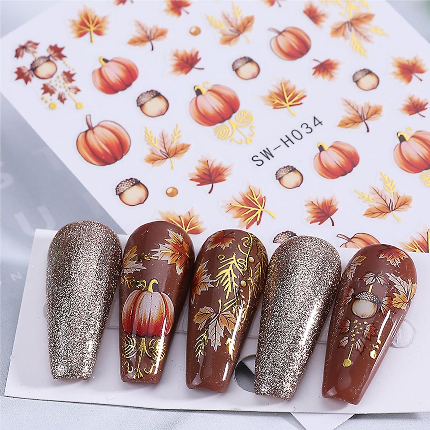 Fall Nail Stickers for Women and Girls Nail Decorations Nail Decals Autumn Maple Leaves Pumpkin Fruit Self-Adhesive Stickers 3D Nail Art Accessories