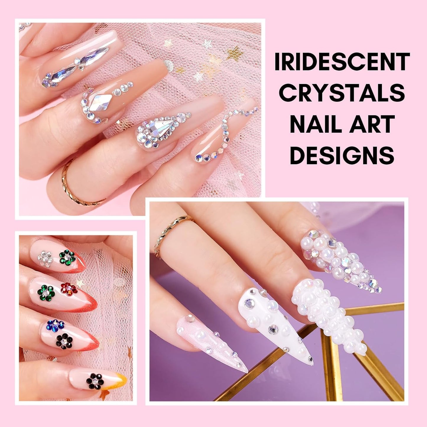 Makartt Rhinestone Glue Kit, 8ml Gel With Brush Pen Tip, Mixed Color Rhinestones, Pearls, Diamonds & Iridescent Crystals for Nail Art, DIY Home Decor, Christmas Design