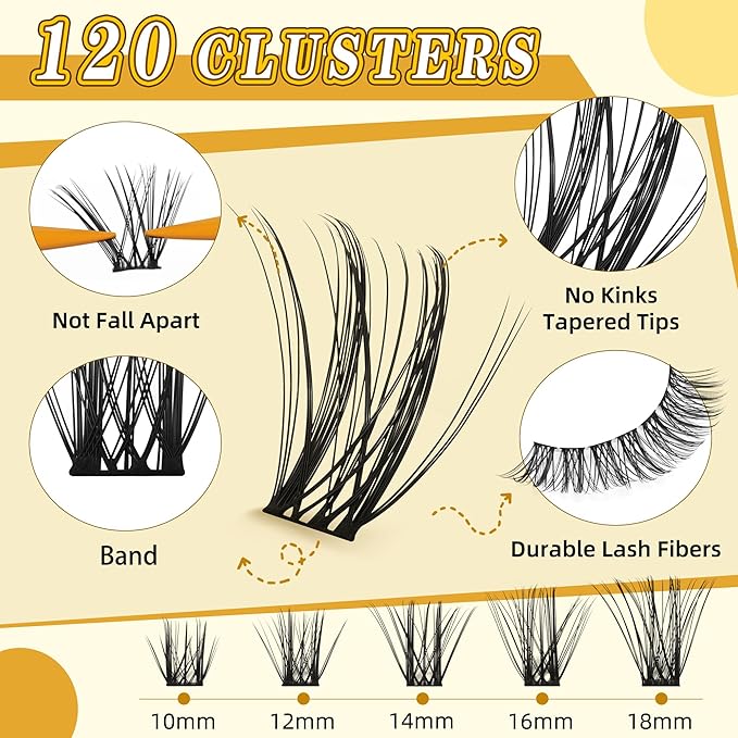 Eyelash Cluster 10-18mm Wispy Eyelash Clusters D Curl DIY Lash Extension Natural Lash Clusters Individual Lashes (LF03 Lashes Only)