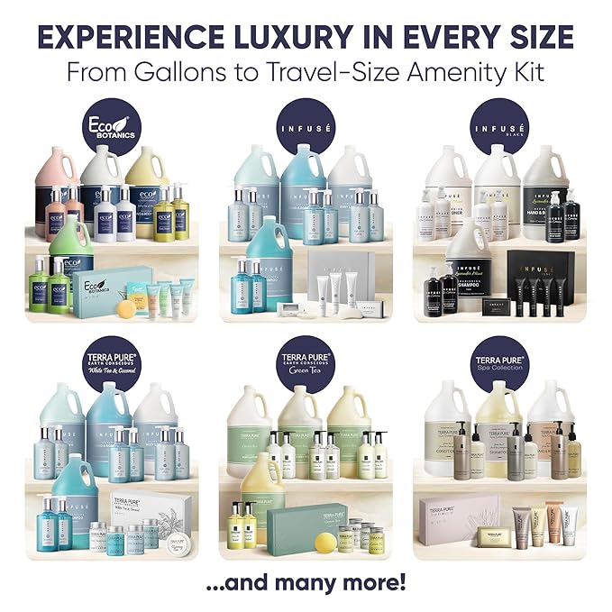 H2O Therapy Amenity & Accessory Kit | 0.85 oz Travel Size Shampoo, Conditioner, Lotion, Body Wash, Massage Bar, Cleansing Bar, Shave & Dental Sets, Make-Up Remover Wipes, & Vanity Kit | 1 set per case