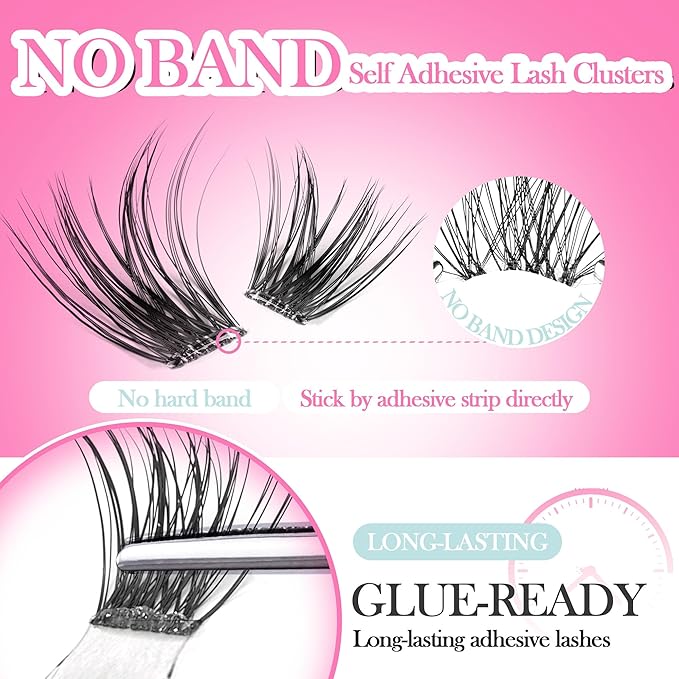 GAQQI Self Adhesive Lash Clusters, No Glue Eyelash Clusters 10-16mm Full & Volume Self Adhesive False Eyelashes, No Band Glueless Lashes