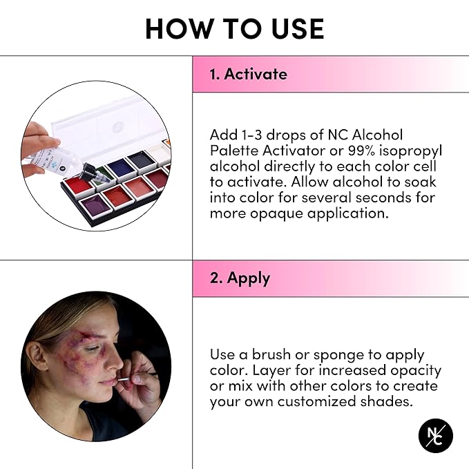 FX Alcohol-Activated 12 Colors Makeup Palette, Highly Pigmented Professional Makeup for the Stage, Film, Costumes, Cosplay, SFX, Performance Arts
