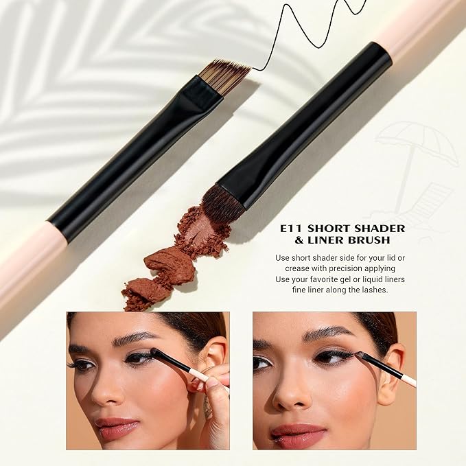 Jessup Travel Makeup Brushes Set 3pcs, Double Sided Contour Brush Dual Ended Eye Shadow Shader Eyeliner Brush, Multi-functional Makeup Set Peach Dust T507