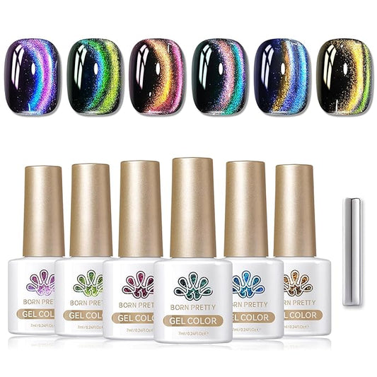 Born Pretty Cat Magnetic Gel Nail Polish 9D Polaris Holorgraphic Cat Magnetic Eye Gel Polish Glitter Gel Polish Set 6PCS