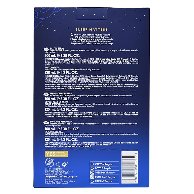 Feather & Down Sweet Dream Relax and Unwind Gift Set (100ml Pillow Spray & 125ml Body Lotion) - With Calming Lavender & Chamomile Essential Oils