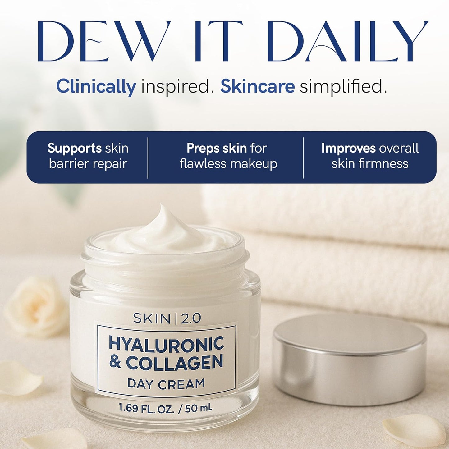 Hyaluronic Acid & Collagen Face Moisturizer - Dermatologist Tested, Anti-Aging, Restores Elasticity - Hydrating, Clean Beauty, Cruelty-Free Korean Skincare for All Skin Types - 1.69 Fl oz