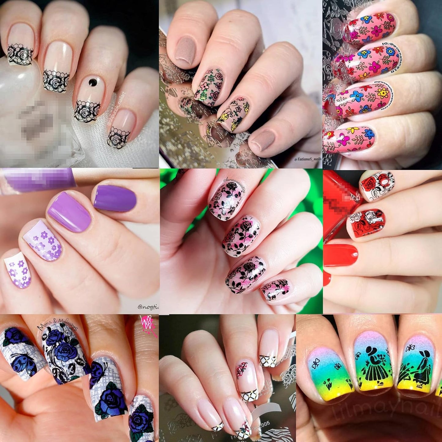 BORN PRETTY Nail Art Stamping Plates Set, Food, Bunnies, Flowers, Lace, Tropical, French Tip Themes Manicuring DIY Nail Templates Plates Print Tool Set