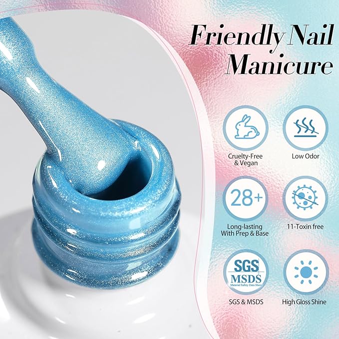 BORN PRETTY Magnetic Gel Nail Polish Pastel Water Light Cat Magnetic Eye Gel Jelly Glass Crystal Magnetic Gel Polish Glitter Shimmer Auroras Magnetic Gel Nail Art Manicure Kit 6PCS