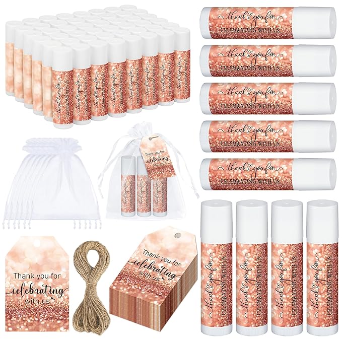 Dunzy 50 Pack Bridal Shower Favors Gifts Bulk Lip Balms Wedding Bachelorette Favors Baby Shower Favors Prizes Souvenirs Thank You Appreciation Gifts for Guests Women Men Coworker Staff