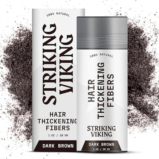 Striking Viking Hair Fibers for Thinning Hair, Dark Brown (28g) - Long Lasting, Undetectable Natural Building Powder for Thicker Looking Results, Men & Women