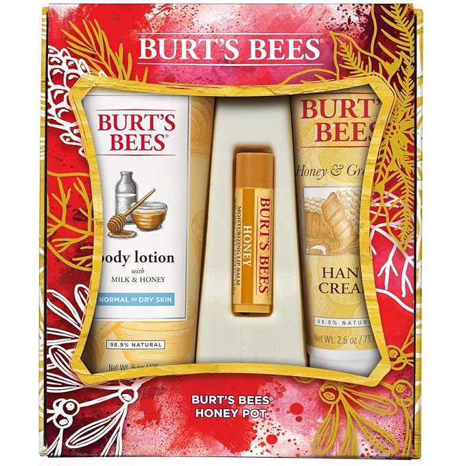 Burt's Bees Honey Pot Gift Set, 3 Honey Skin Care Products - Milk & Honey Body Lotion, Honey & Grapeseed Hand Cream and Honey Lip Balm