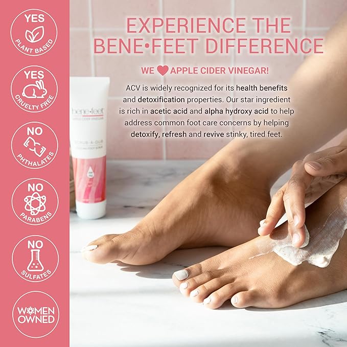 Benefeet Scrub-A-Dub Cooling Foot Scrub - Exfoliates + Refreshes Dry + Dull Skin, Get Smoother Skin from Heel to Toe, Made w/Vitamin E, Apple Cider Vinegar, Walnut Shell + Apricot Seed, 4 oz (3 Pack)