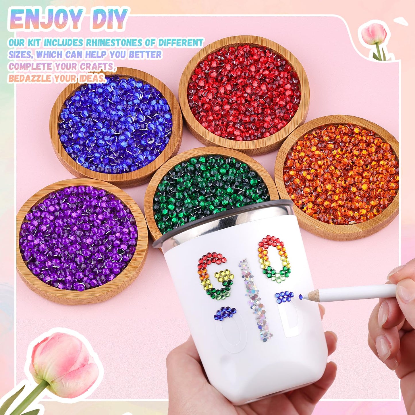 12600Pcs Resin Rhinestones with 3Pcs B7000 Jewelry Glue for Crafting, Multicolors 4mm Non Hotfix Flatback Gems, Bedazzling Crystal for DIY Crafts Clothing Tumblers Mugs Shoes Fabric Decor Nail Art