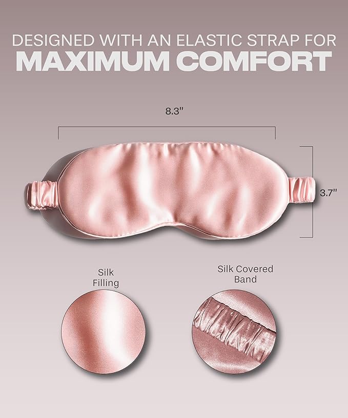 SUNDAYSILKS™ Exclusive Mulberry Silk Sleep Mask | Soft Eye Covers, Blackout Sleeping Mask for Women & Men | Silk Eye Mask for Sleep, Travel, and Relaxation | Antifaz para Dormir [Pink Quartz]