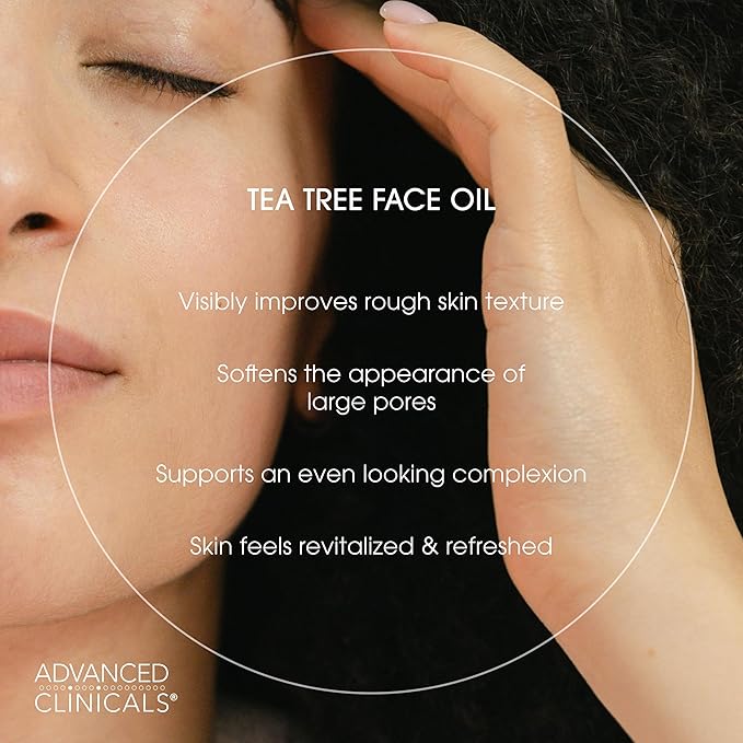 Advanced Clinicals Tea Tree Oil For Skin Facial Serum | Tea Tree Serum For Face With Vitamin E + Botanicals To Help Improve Appearance Of Large Pores & Skintone For Smoother Looking Skin, 1.8 Fl Oz