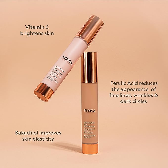 YENSA Super Silk Foundation - Full Coverage, Age-defying complex of Vitamin C, E, Ferulic, and Bakuchiol Oil (Fair 3) 1.0 fl oz