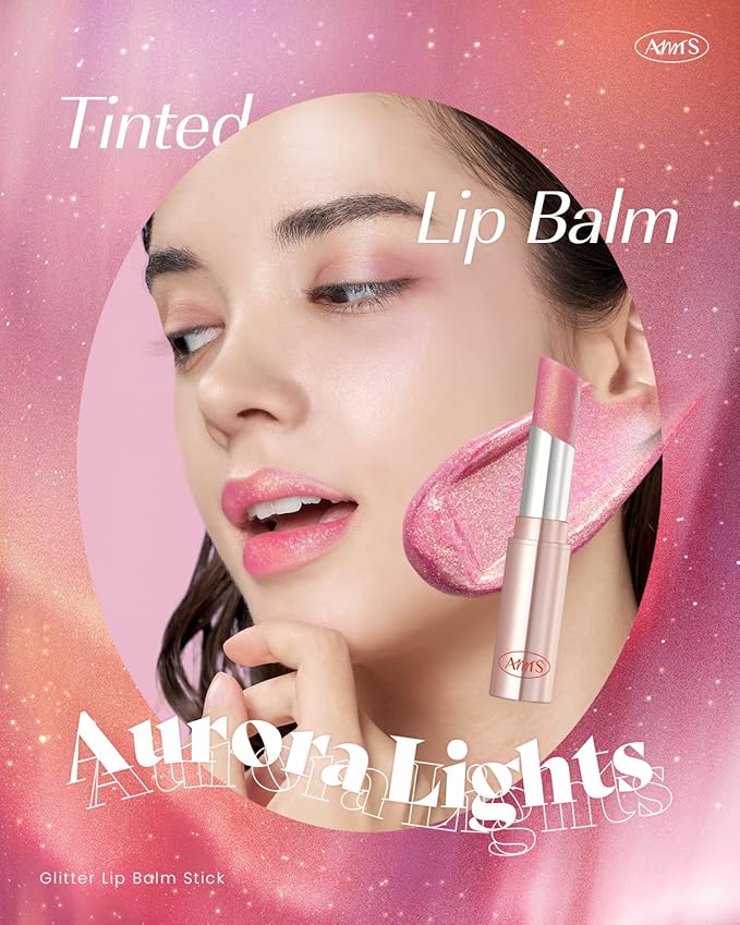 AMTS Tinted Lip Balm Duo - Aurora Lights & Crystal Lights | Hydrating Glitter Lipstick | Pearl Shimmering Daily Lip Makeup for dry, cracked, chapped lips | korean beauty Moisture Lip Tint