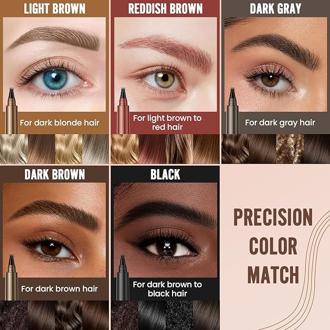 AWROSE Eyebrow Pencil, 2 Pack 3D Waterproof Microblading Eyebrow Pen 4 Fork Tip Tattoo Pencil, Precise Natural Magic Eye Brow Pen with Hair Like Strokes, 4 Points Multi-Used Eye Brow Pencils for Women