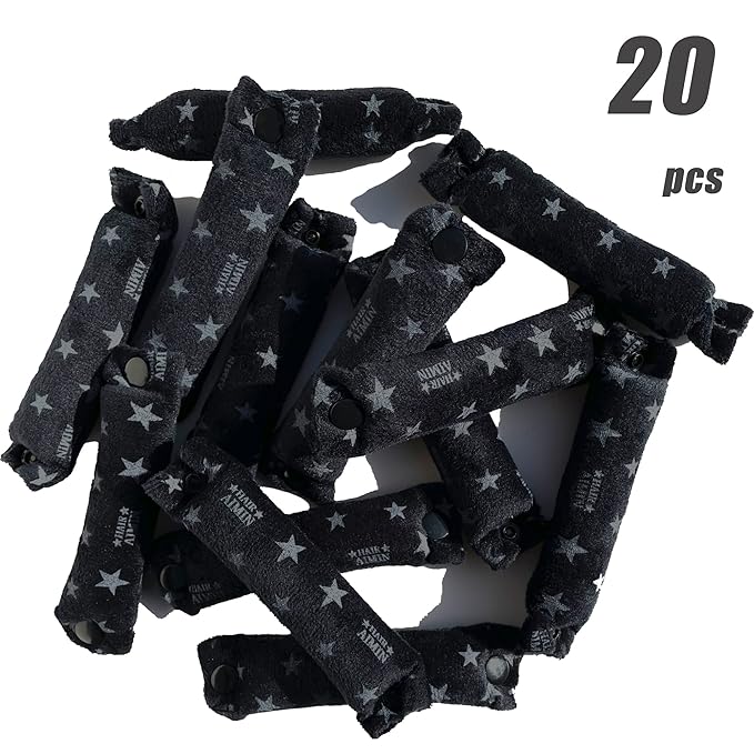 Aimin Hair Heatless Hair Curlers No Heat, Heatless Curls Overnight Blowout Rods, No Heat Hair Curlers To Sleep In, Soft Flexi Rods For Long Hair, Thick Curling Rod Styling Tools(20pcs star black)