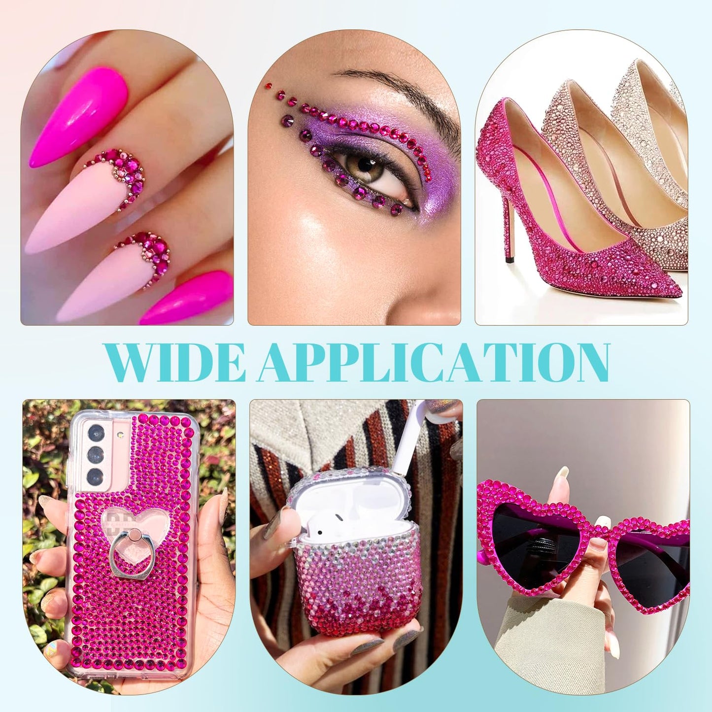 6100Pcs Resin Rhinestones for Crafting with 2Pcs 10ml B7000 Jewelry Glue, 1 Box Flatback Crystals Diamond (Hot Pink) for Bedazzling Crafts DIY Nail Art Non Hotfix Gems for Clothing Shoes