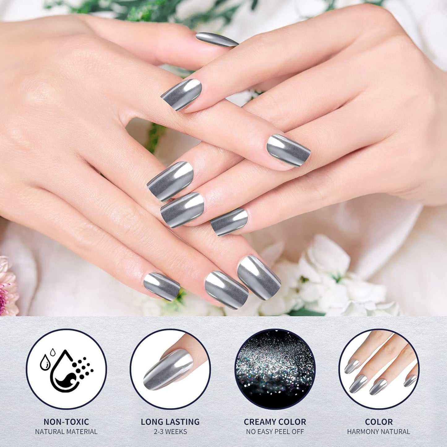 Artdone Chrome Nail Powder Magic White Pearl Kit Mirror Effect Silver Metallic Holographic Dip Nail Powder Decoration Iridescent Aurora Mermaid Pigment