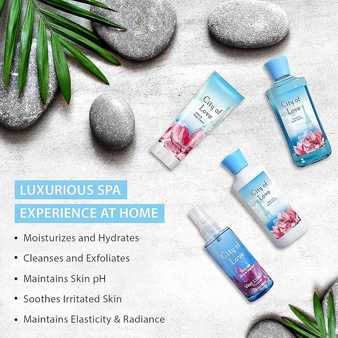Bath & Body Kit - Body Lotion, Shower Gel, Body Cream, and Fragrance Mist, 3 Fl Oz each, in City of Love, Ideal Skincare Gift Home Spa Set for luxurious indulgence