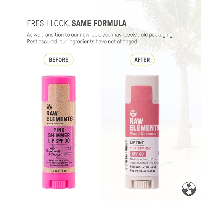 Raw Elements Organic Pink Lip Shimmer Zinc Oxide SPF 30+, 0.15oz