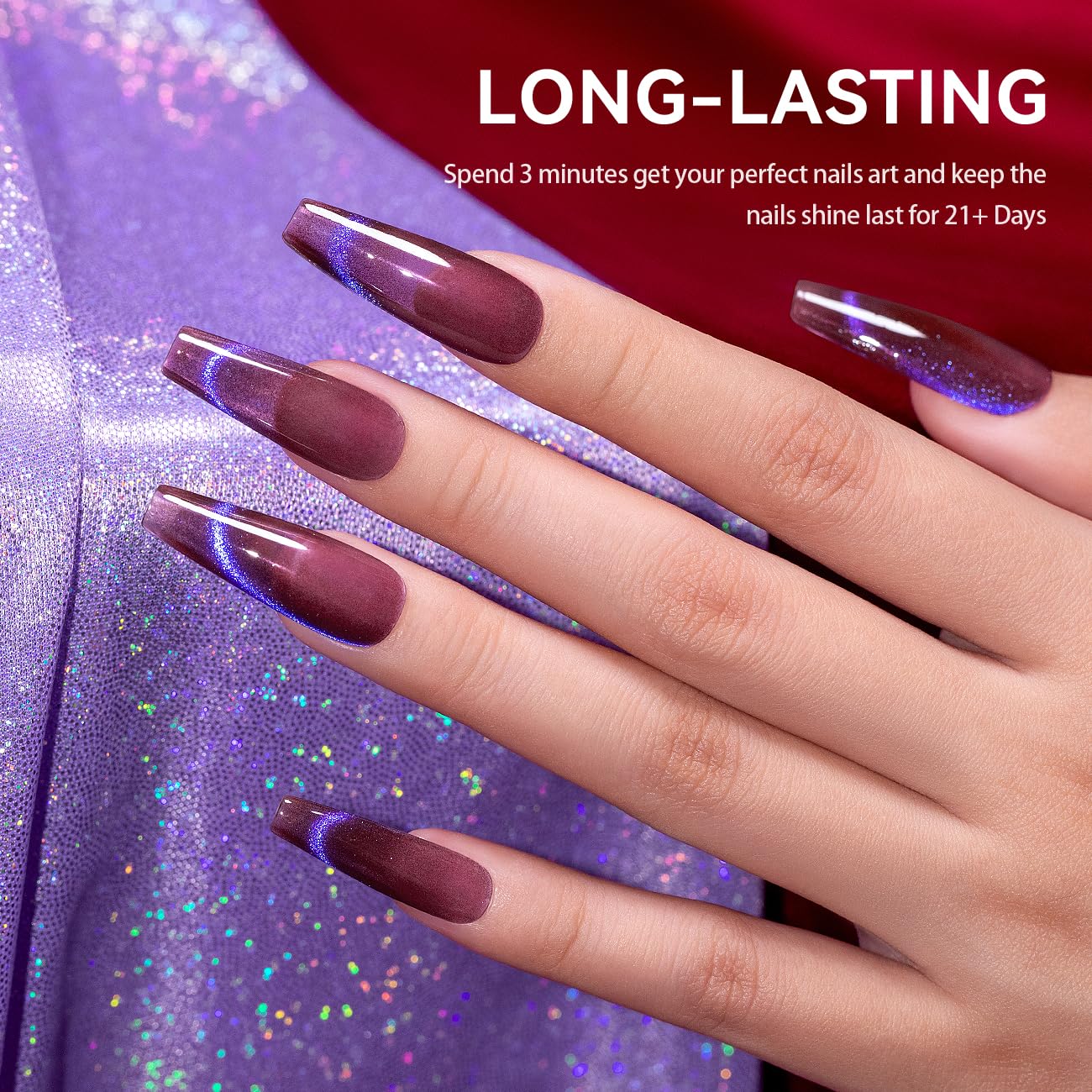 RARJSM Glitter Cat Eye Gel Nail Polish Aurora Purple Multi Color Velvet Diamond Cateye Gel Polish with Magnet Stick Reflective Shimmer UV LED Curing Requires Soak Off for Home Salon Manicure 15ml