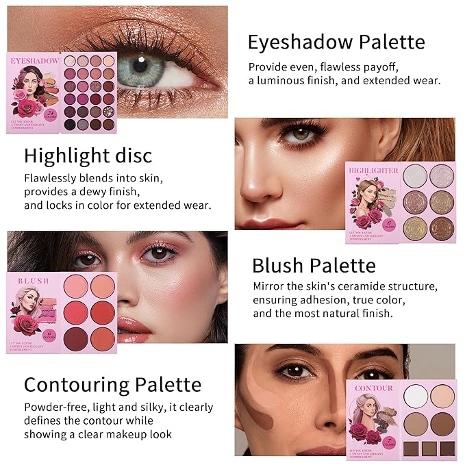 4-Layer Book-Style Foldable Makeup Palette Set | Portable & Long-Lasting | Contour Blush Highlight Eyeshadow, Professional 43 Shades, Suitable for Multiple Skin Tones & Makeup Looks, Gift Idea