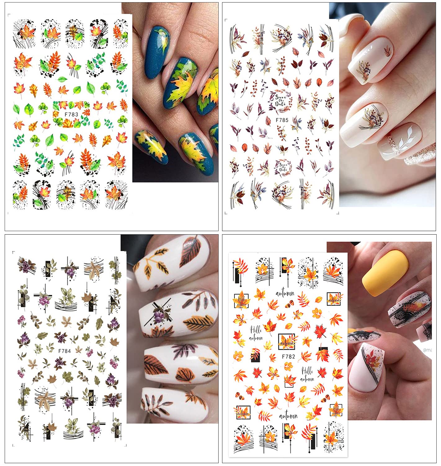 8 Sheets Fall Nail Art Stickers Thanksgiving Nail Decals 3D Maple Leaf Nail Stickers Autumn Butterfly Maple Leaves Nail Designs Decorations for Women Kids Girls Holiday DIY Manicure Charms