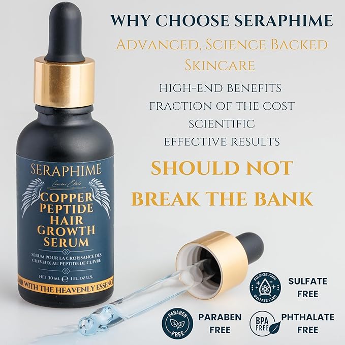 Copper Peptide Serum for Hair Growth - Caffeine, Niacinamide, Rosemary Oil, Saw Palmetto Hair Density Serum, Topical Tripeptide Scalp Care for Hair Thinning, Women & Men 1 fl oz