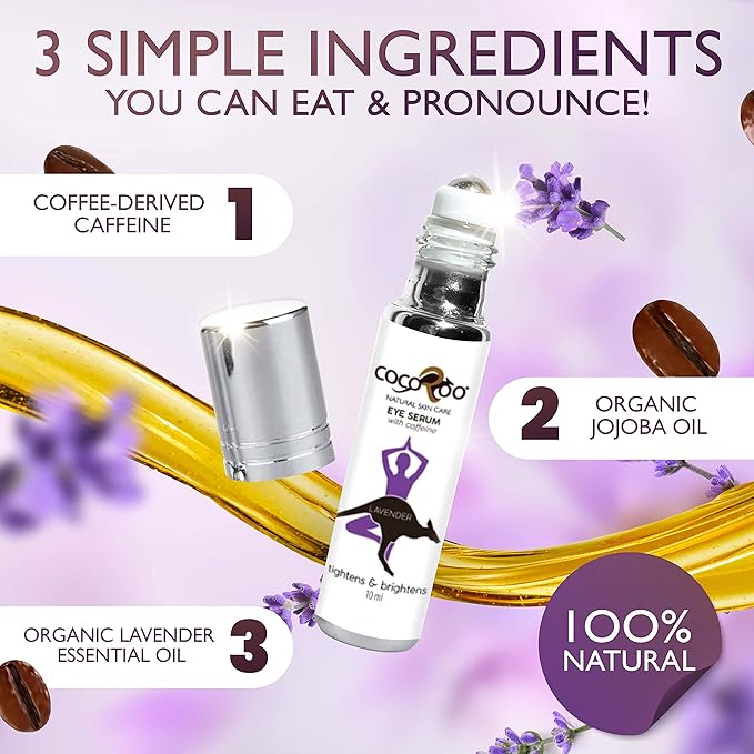 Caffeinated Eye Serum, Nutrient-Dense, 100% Pure, Natural & Vegan (Lavender)