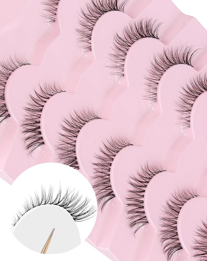 Cat Eye Lashes Natural Strip Lashes That Look Like Extensions Clear Band Lashes Mink Eyelashes Wispy Fox Eye Lashes Packs 7 Pairs