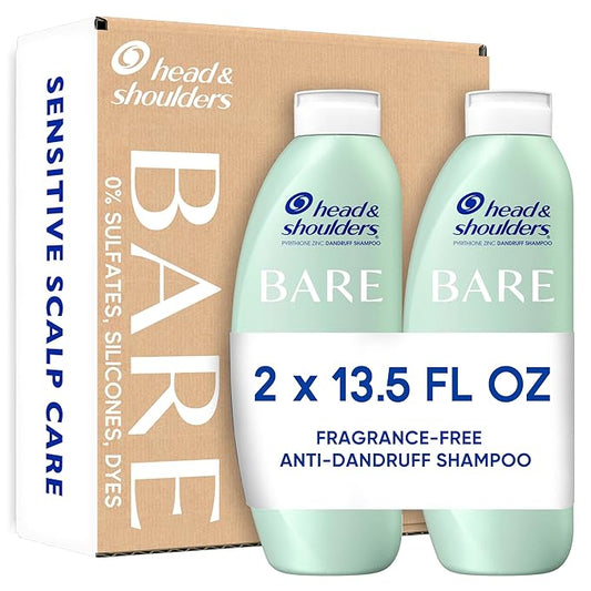 Head & Shoulders BARE Dandruff Shampoo Twin Pack, Fragrance-Free, Sensitive Scalp Care, Sulfate-Free, Silicone-Free, Dye-Free, Eco-Friendly Bottles, Safe for All Hair Types, 13.5 Fl Oz Each (Set of 2)