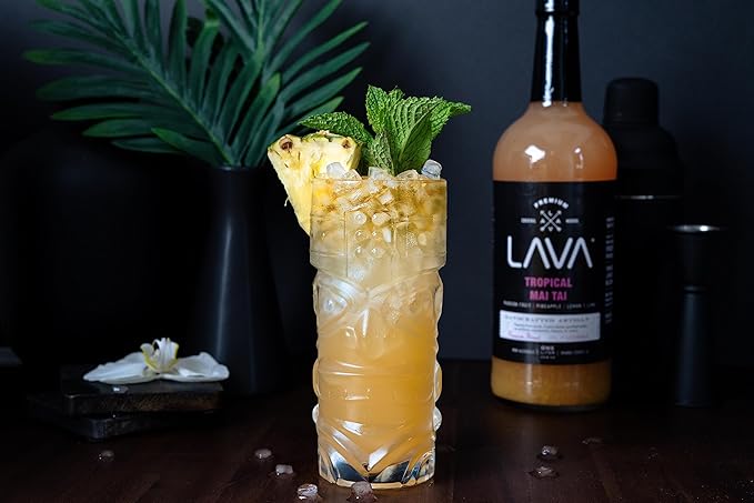 (3 Pack) LAVA Premium Tropical Mai Tai Cocktail Mix made with real passion fruit, pineapple, lemon and lime, no artificial sweeteners, 1-Liter (33.8oz) Glass Bottle, Ready to Use.